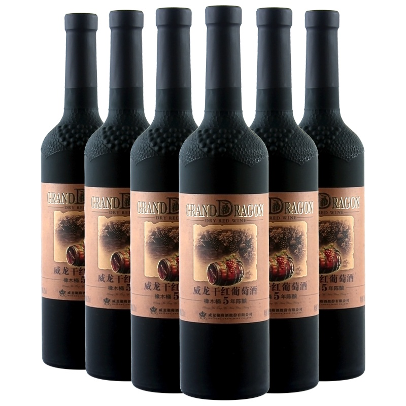威龙红酒 橡木桶5年陈酿老树赤霞珠干红葡萄酒 干型 750ml*6整箱装(纸筒装)内含手拎袋