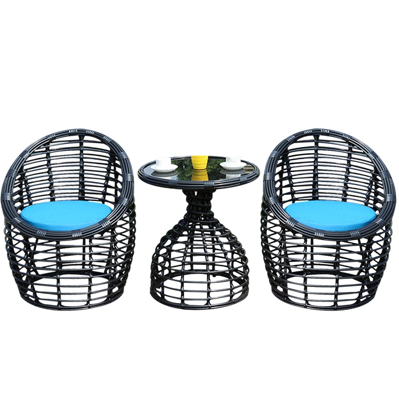 梦商 阳台藤椅 户外休闲三件套桌椅组合 藤编圆茶几