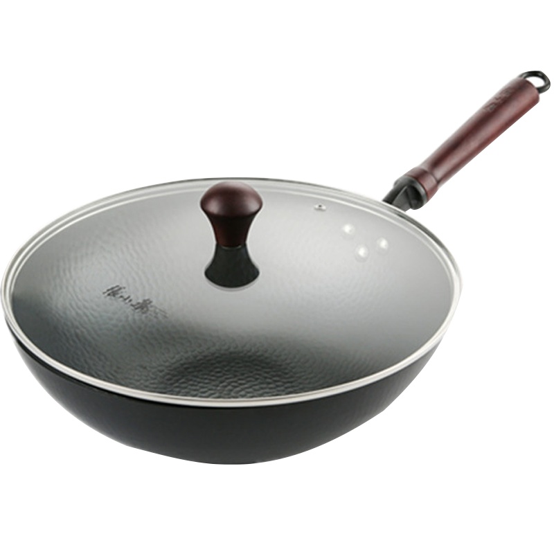 张小泉 锤纹精铁不锈炒锅经典物理不粘锅32cm(送透明玻璃盖)