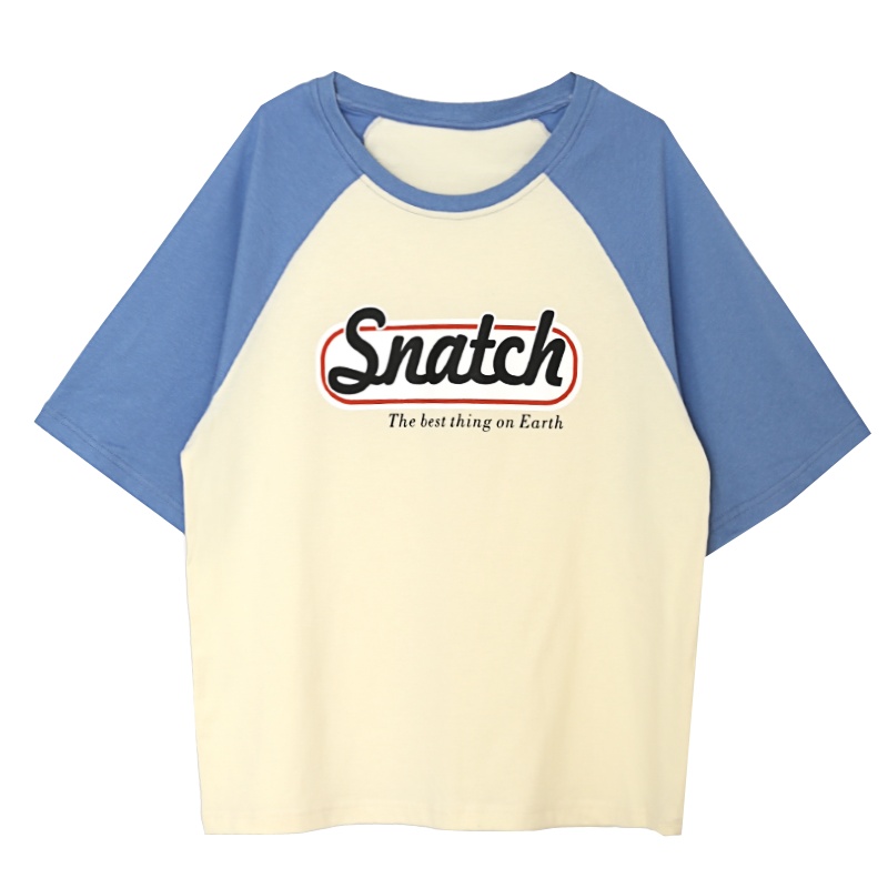 竹风短袖t恤女纯棉2020新款拼色插肩袖宽松韩版宽松中长款学生