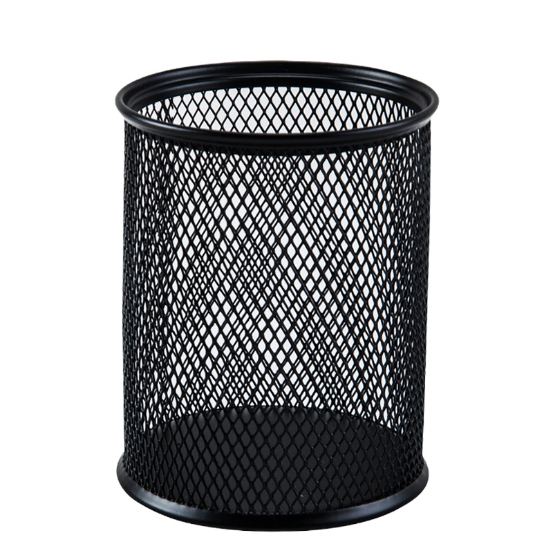 圆形金属笔筒 网格铁笔筒 圆形收纳笔座 网纹笔插 办公用品
