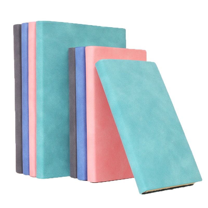 Zs-加厚空白页手绘笔记本子学生日记本横线简约手账文具A6口袋小方格本0.5网格肤感羊巴皮面记事本子颜色随机