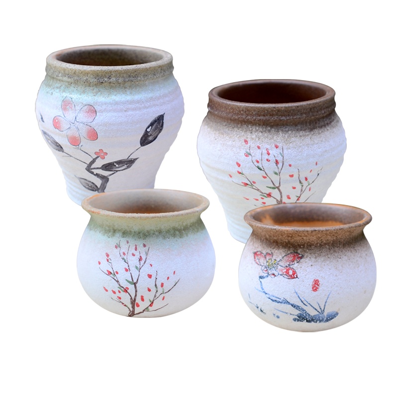 津沽园艺 花盆容器 多肉花盆 古典老桩多肉复古小罐陶瓷盆 多色可选 带底孔 家居百搭 透气性好 多肉盆器款式颜色可选