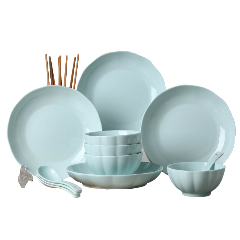LICHEN 碗碟套装 景德镇陶瓷16件青釉系列家用餐具饭碗菜盘组合
