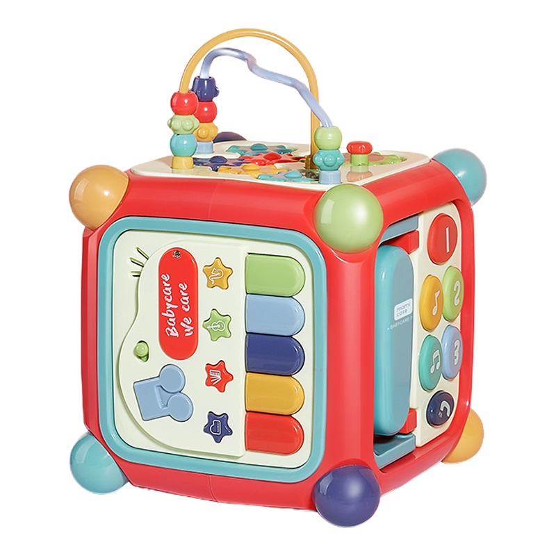 babycare六面盒1-3岁多功能宝宝玩具 形状配对认知积木早教益智屋 光珊红 7390
