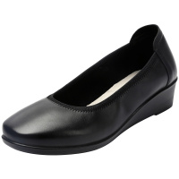 工作鞋女黑色软底工鞋上班防滑职业皮鞋秋季2019舒适大码平底单鞋