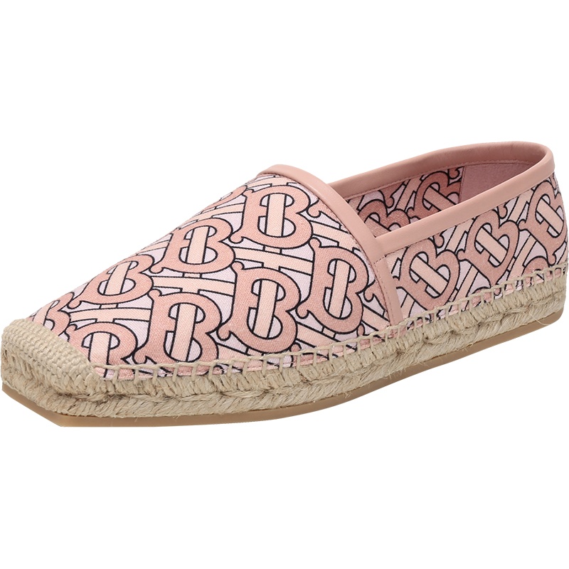 BURBERRY 博柏利 女款 织物配皮方头麻编鞋渔夫鞋平底休闲鞋 80297071