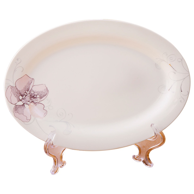 斯凯绨(Sky Top) 陶瓷盘子骨瓷餐盘 12英寸鱼盘金百合 椭圆形