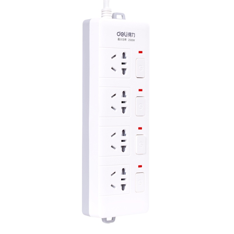 得力(deli) 3989 新国标4位分控独立开关 全长3米插座插排插线板拖线板延长线开关 白色