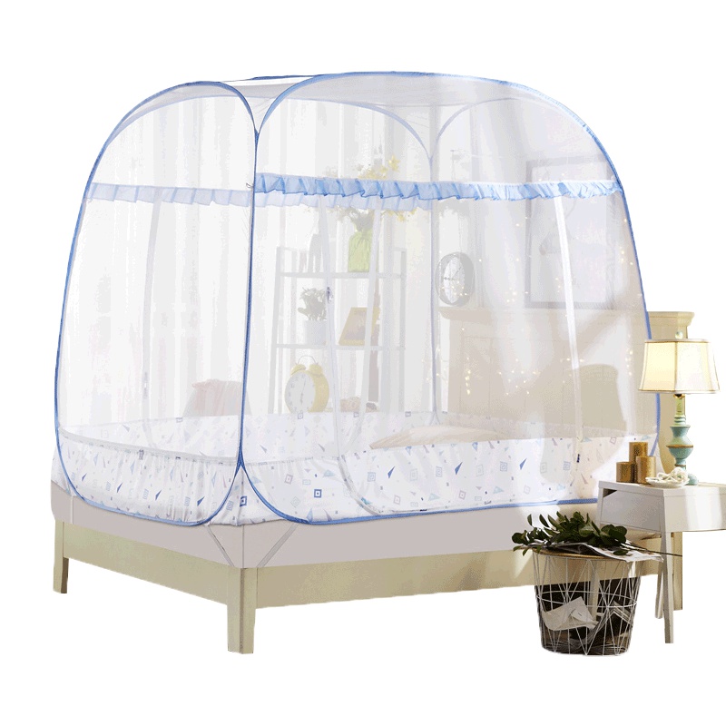 南极人(NanJiren)家纺 夏季防蚊免安装加高加宽钢丝方顶蚊帐 床上用品拉链方帐加厚加密纹帐简约风双开门文帐帐子