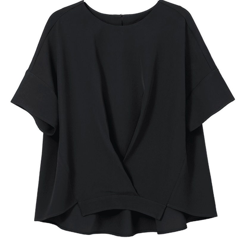 伊芙丽雪纺衫2019新款秋装韩版黑色宽松短袖荷叶边雪纺小上衣女