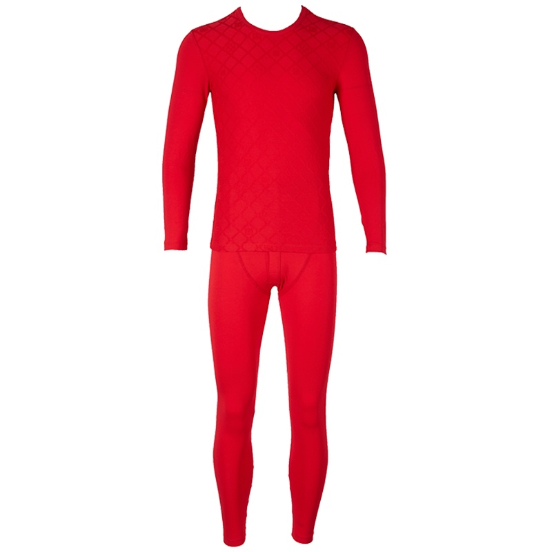 都市丽人纯色浮纹针织时尚圆领秋衣秋裤男士保暖内衣套装4W7117