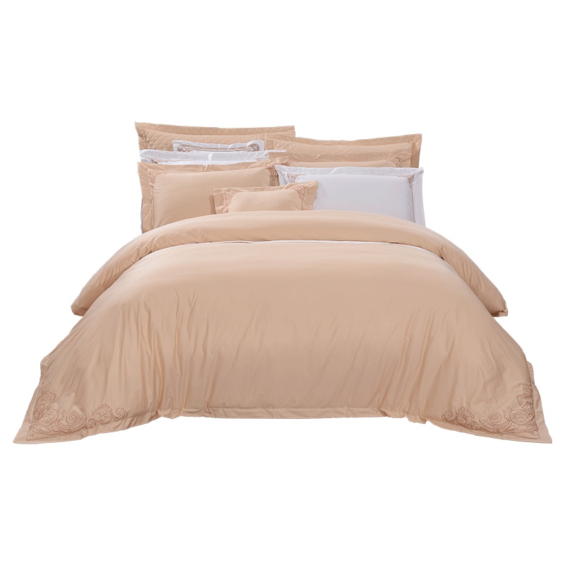 富安娜(FUANNA)家纺四件套80s长绒棉贡缎简约素色全棉套件床上用品1.8m床春夏床单被套