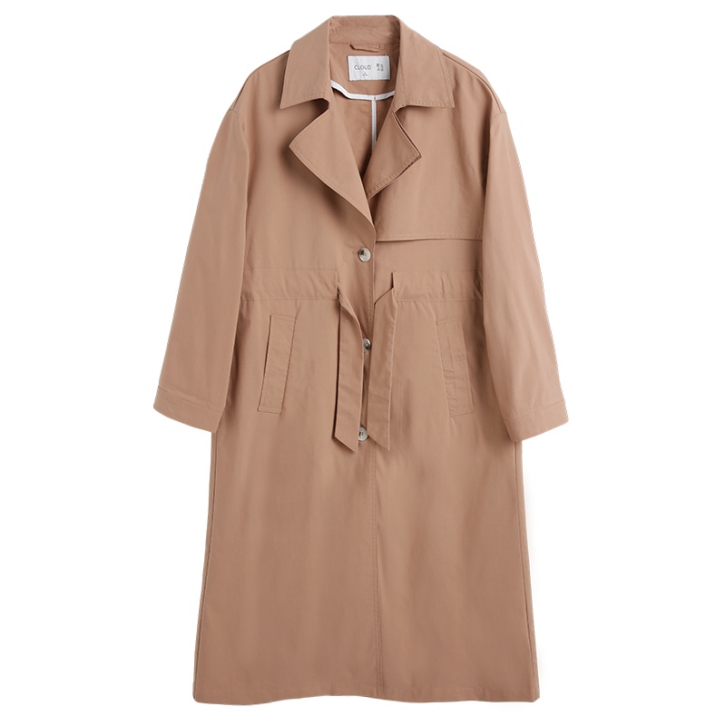 云上生活春秋装简约文艺韩版中长款抽带收腰女式风衣