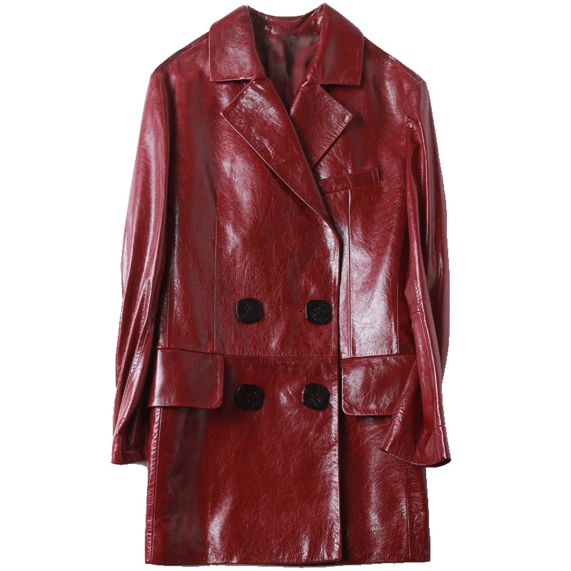 憨厚皇后2019海宁春季新品真皮皮衣女士大衣中长款绵羊皮韩版外套