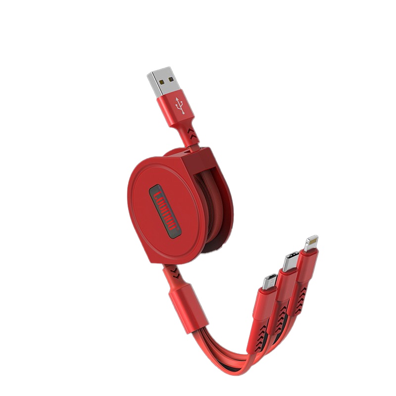 乐默 乐享伸缩一拖三充电线 LCB-153 抗拉扯通用结实数据线 1.5m（单位;条）