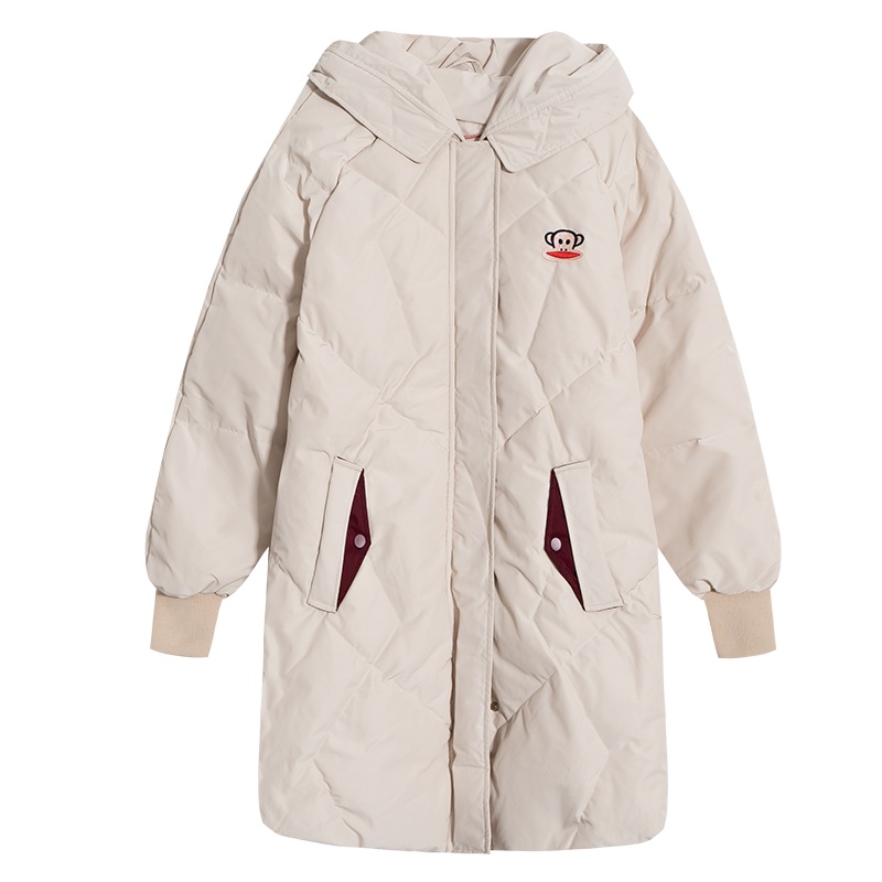 Paul Frank/大嘴猴秋冬羽绒服女韩版印花中长款连帽大衣X
