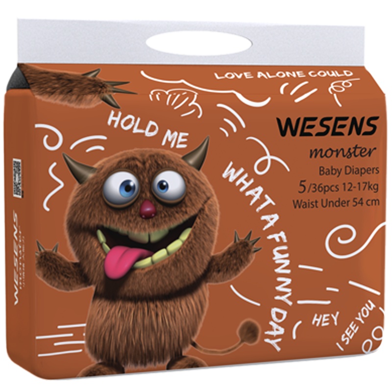 卫神wesens 小怪兽婴儿纸尿裤尿不湿新生儿宝宝尿裤尿片男女通用透气干爽柔软 XL 36片