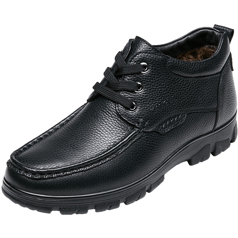 康奈男鞋 冬季纯色圆头系带平跟短筒靴男轻质商务休闲男靴1178704