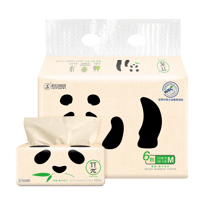 心相印 本色纸 竹π系列抽纸 3层120抽*6包(中规格) 软抽