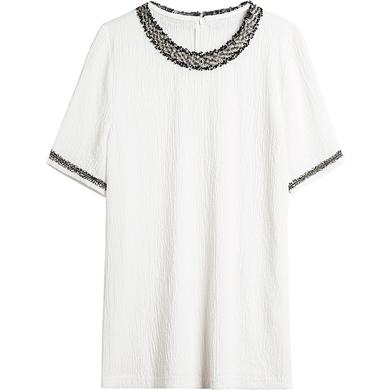 OSA欧莎洋气白色短袖T恤女夏季薄款2019新款时尚小香风雪纺衫上衣