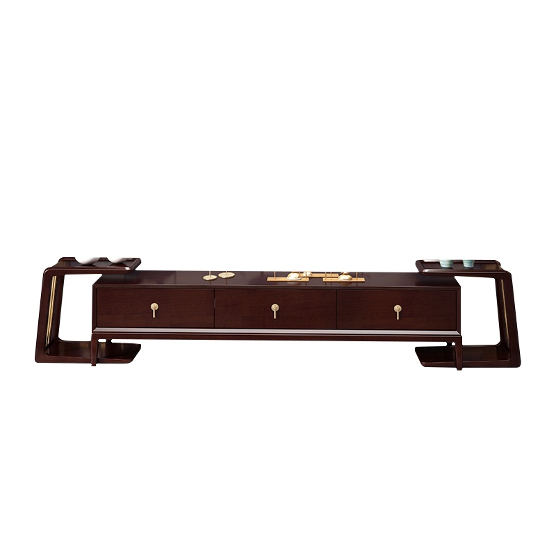 月影梳桐新中式实木电视柜组合伸缩长度可调节客厅落地柜子三抽屉储物