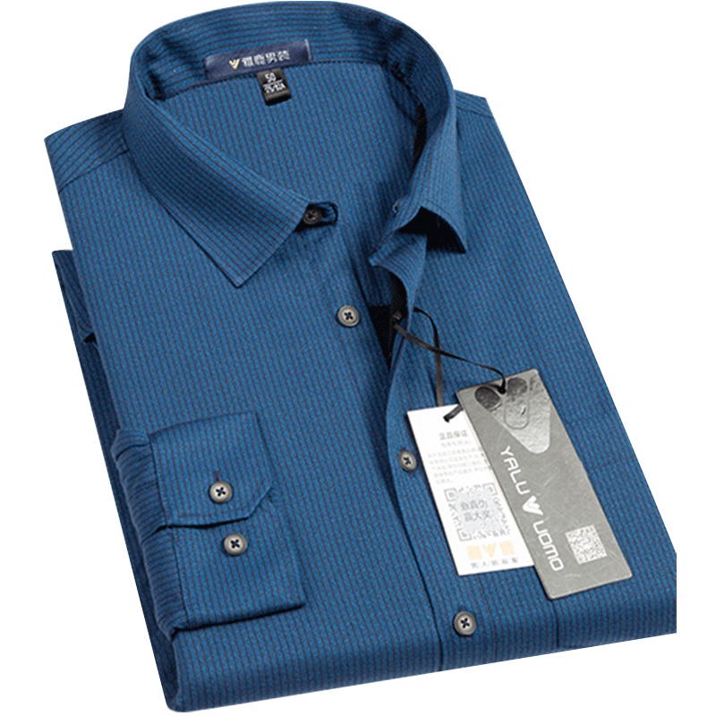 雅鹿男装秋冬休闲百搭翻领条纹长袖衬衣男士加绒保暖衬衫11019396