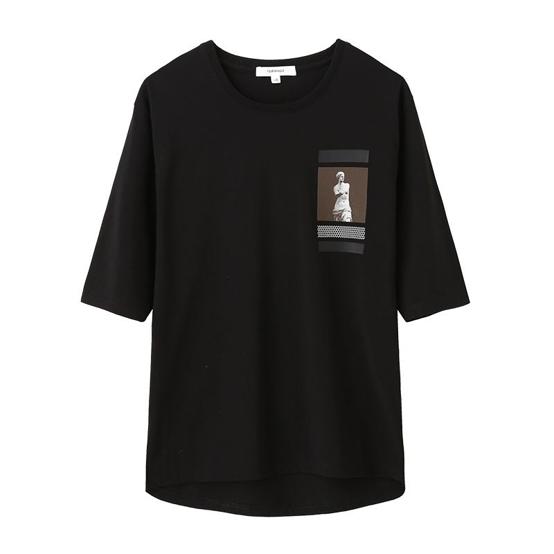 马克华菲夏季新款商场同款艺术人像印花黑色纯棉短袖男士T恤