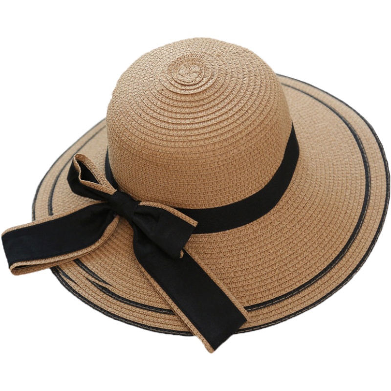 俞兆林女夏季户外出游渡假防晒遮阳草帽 蝴蝶结折叠沙滩韩版大沿帽子