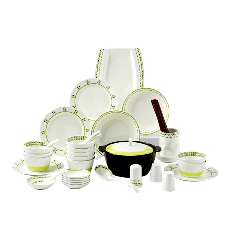 亿嘉IJARL 韩式创意家用陶瓷碗盘碟子46头餐具套装结婚乔迁送礼 格林
