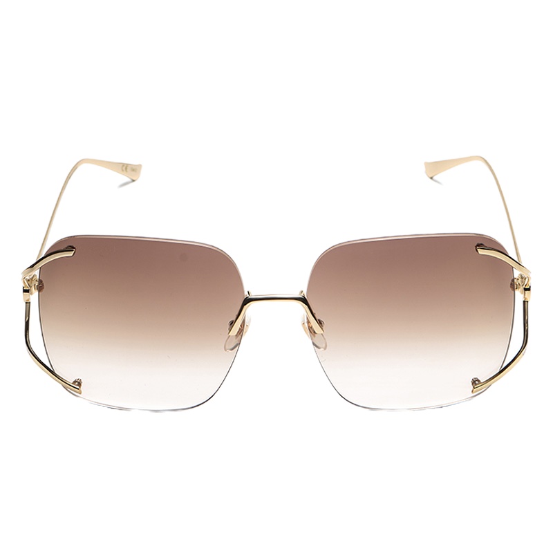 20新品倪妮同款Gucci古驰太阳镜古奇女士方形无框渐变眼镜GG0646S-002-60