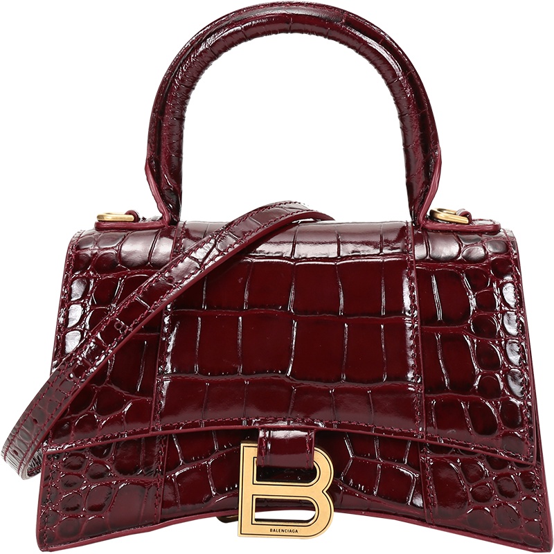 BALENCIAGA 巴黎世家 女士牛皮鳄鱼压纹Hourglass手提单肩斜挎包加小号XS码 592833 1LRGM