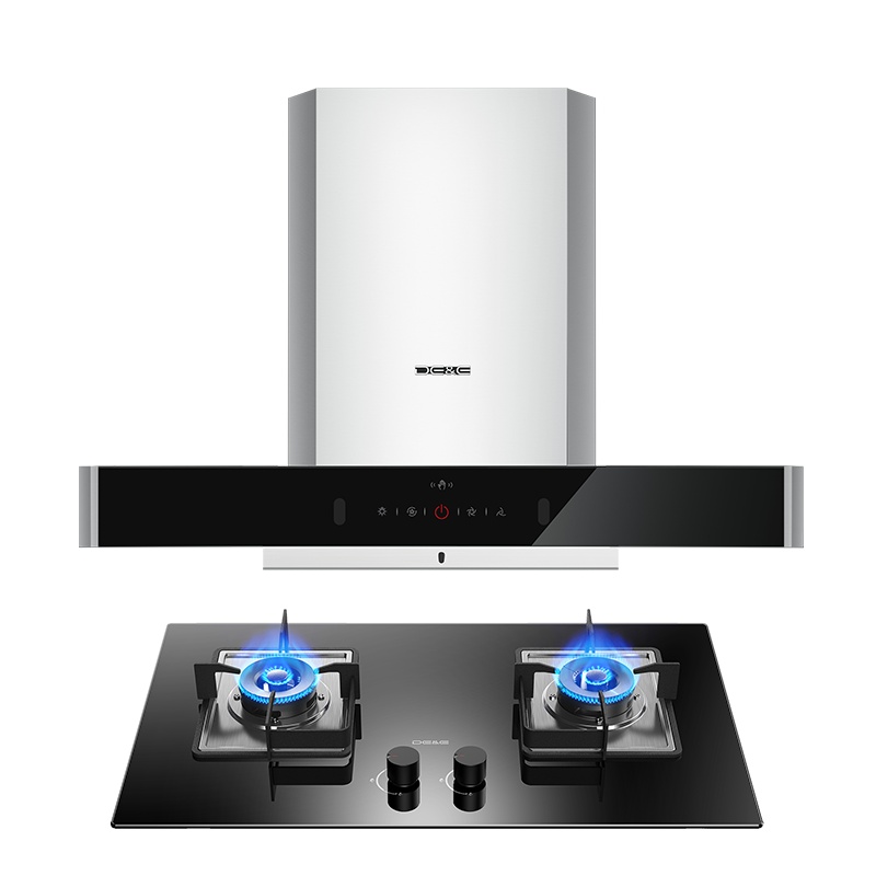 德意(DE&E)穹顶Ⅱ欧式850pa大风压挥手智控21立方大吸力抽油烟机烟灶套装9835+301A(液化气/天然气)