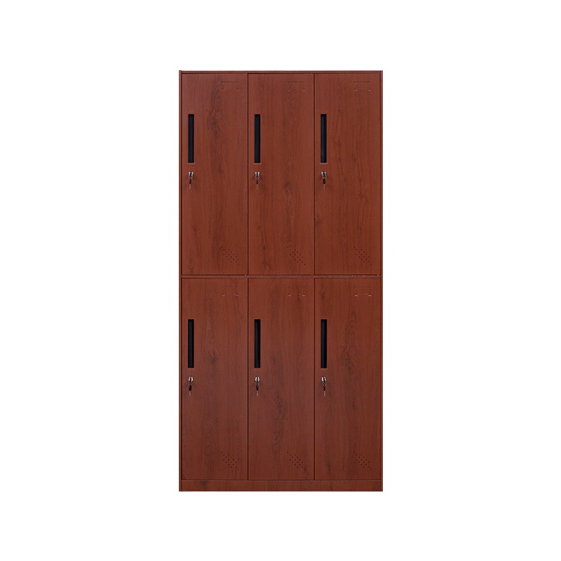 星岛木纹钢制更衣柜办公室办公柜铁皮柜子档案柜资料柜书柜带锁储物柜6门更衣柜酸枝木纹