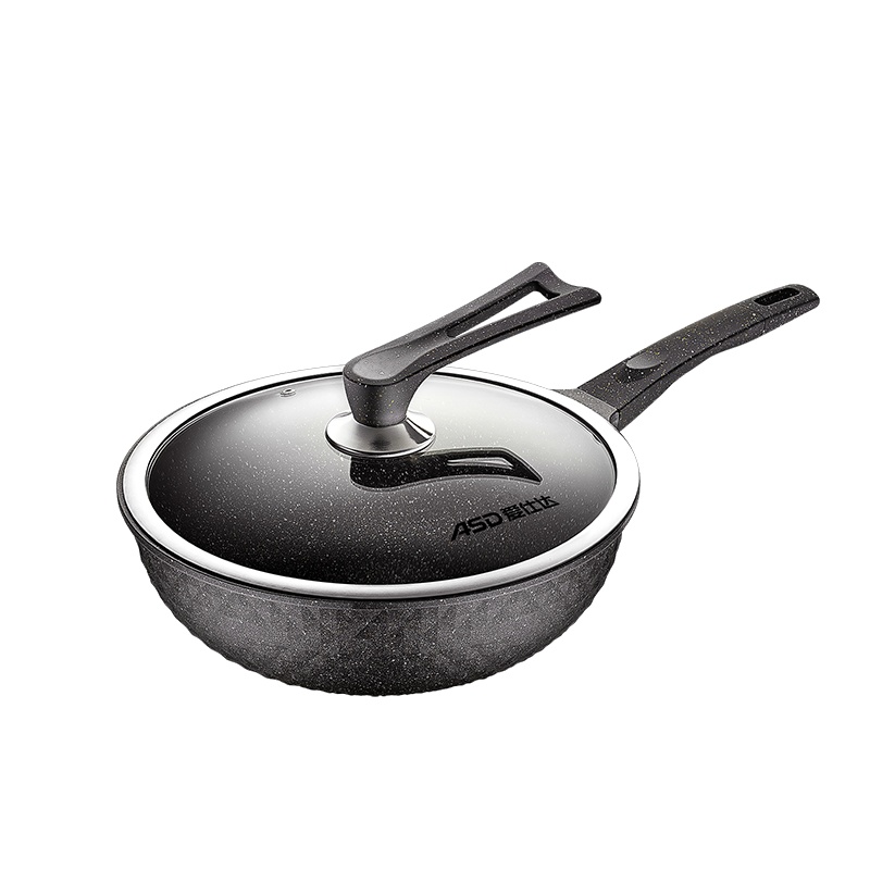 爱仕达(ASD)炒锅 30CM麦饭石色晶石新不粘炒锅 厚底薄壁 少油烟 可立锅盖 电磁通用 CL30S11WG
