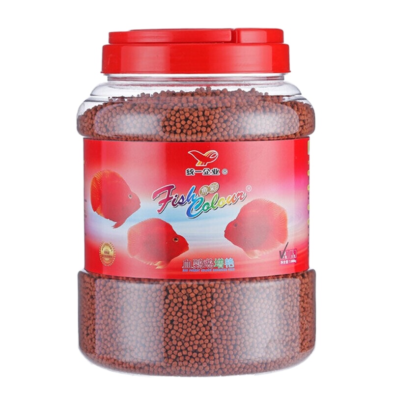 统一 血鹦鹉鱼饲料增艳鱼食增红发色发财鱼地图鱼鱼上浮颗粒鱼粮 血鹦鹉增艳1088G中粒