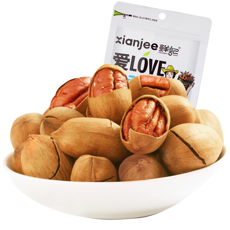 鲜记 碧根果108g袋奶油味长寿果零食特产开口手剥碧根果小包装零食