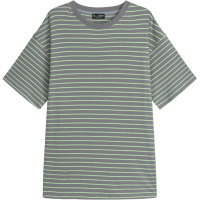 OtherMix宽松男友风T恤2021年夏季新款条纹五分袖中长款上衣女潮