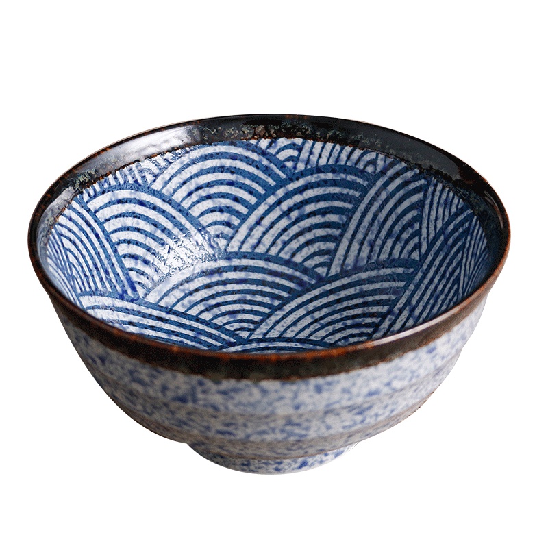 苏宁极物 日本进口爱悦烧青海波釉下彩碗盘碟日式鱼盘和风长方盘陶瓷餐具套装家用（青海波17厘米大面碗）