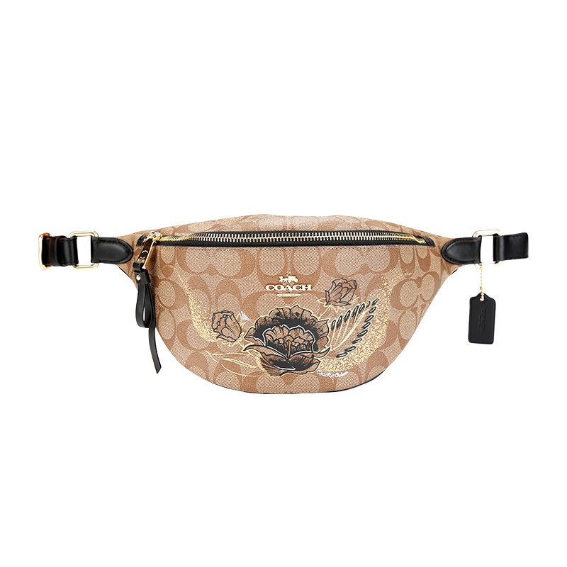 COACH 蔻驰 奢侈品 欧美时尚女包女士卡其色人造革单肩斜挎腰包 F76663 IMLOV