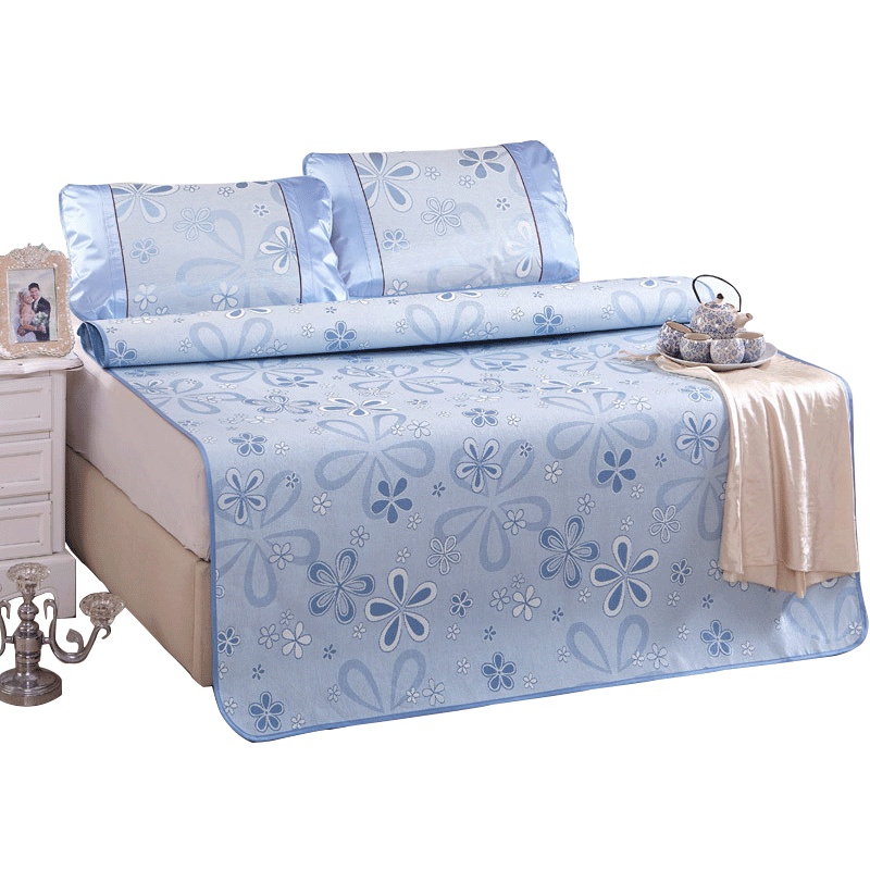 南极人(NanJiren)家纺 夏季清爽凉席/凉枕套件冰丝席二三件套 床上用品花草图案夏凉席套件可折叠空调席子