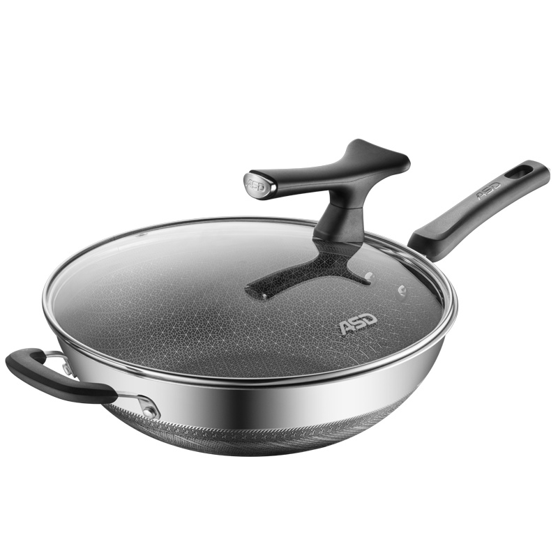 爱仕达(ASD)32CM锅具 晶钢甲油你控 316L不锈钢家用少油烟防粘三层钢炒菜锅CC32E23WG可用金属铲