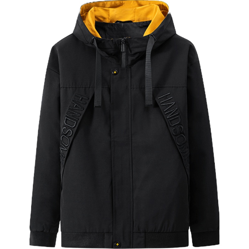 LEEVIRHINO2021年秋冬新款中青年夹克男士大码时尚绣花男士夹克宽松连帽外套男士上衣长袖潮流衣服男装