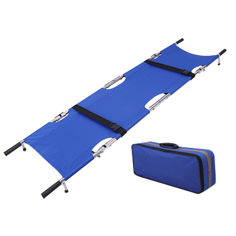 朋安不锈钢可折叠担架加厚四折款蓝色配收纳包承重150KG消防救援伤员演练急救担架救护车足球比赛救援器材