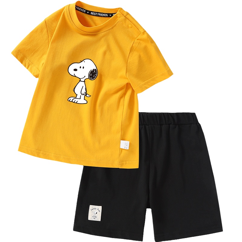 史努比童装儿童短袖套装夏季男童短袖t恤短裤两件套宝宝夏天衣服