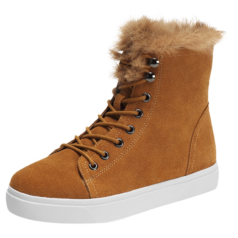 达芙妮马丁靴冬新款加绒毛毛真皮系带休闲靴女短靴