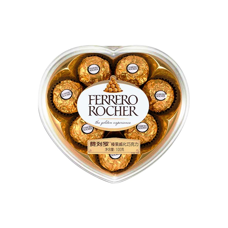 费列罗(Ferrero Rocher)榛果威化糖果巧克力 婚庆喜糖零食 情人节表白礼物 8粒心形礼盒装100g