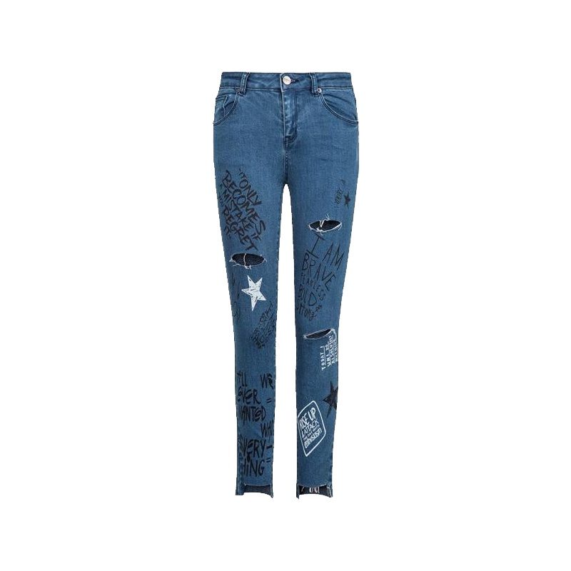 拉夏贝尔puella普埃拉春季新破洞显瘦九分铅笔裤牛仔裤女2T010925