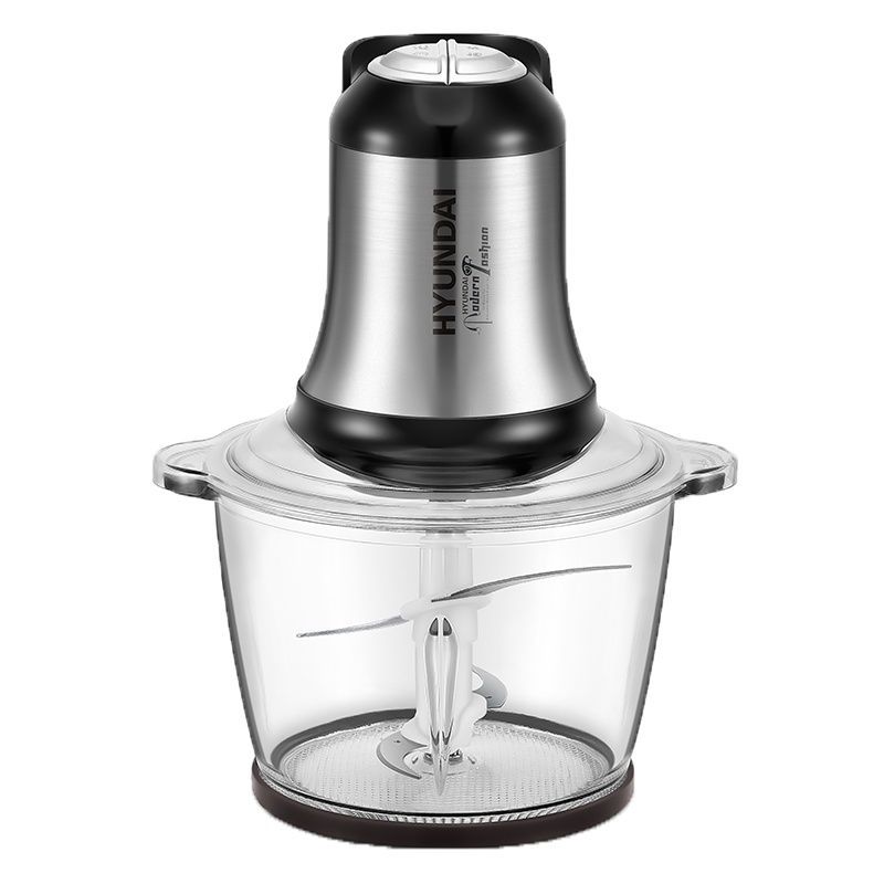 Hyundai绞肉机家用电动小型不锈钢多功能绞碎肉馅机全自动料理机[标准款玻璃碗单刀]