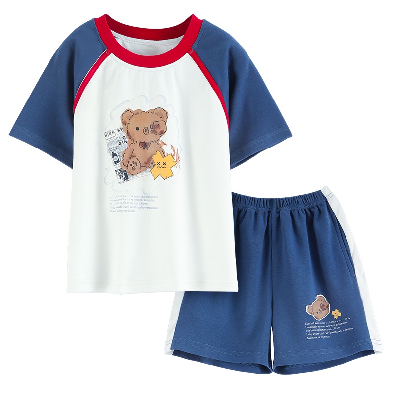 浪莎儿童睡衣女夏季纯棉宝宝薄款宽松短袖女孩中大卡通家居服套装